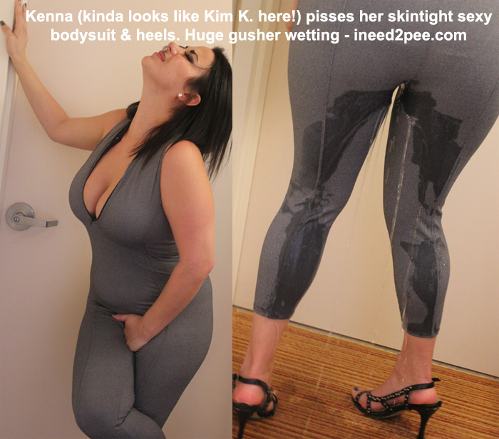 kenna ineed2pee wetting spandex bodysuit pissing